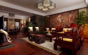 郑州正商蓝钻古典中式130 平四居室中式风格装修 客厅效果图