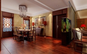 郑州正商蓝钻古典中式130 平四居室中式风格装修 餐厅背景墙效果图