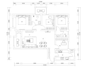 郑州永恒理想世界138平三居室现代风格装修平面效果图