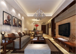 郑州紫荆华庭案例160平三居室中式风格装修客厅