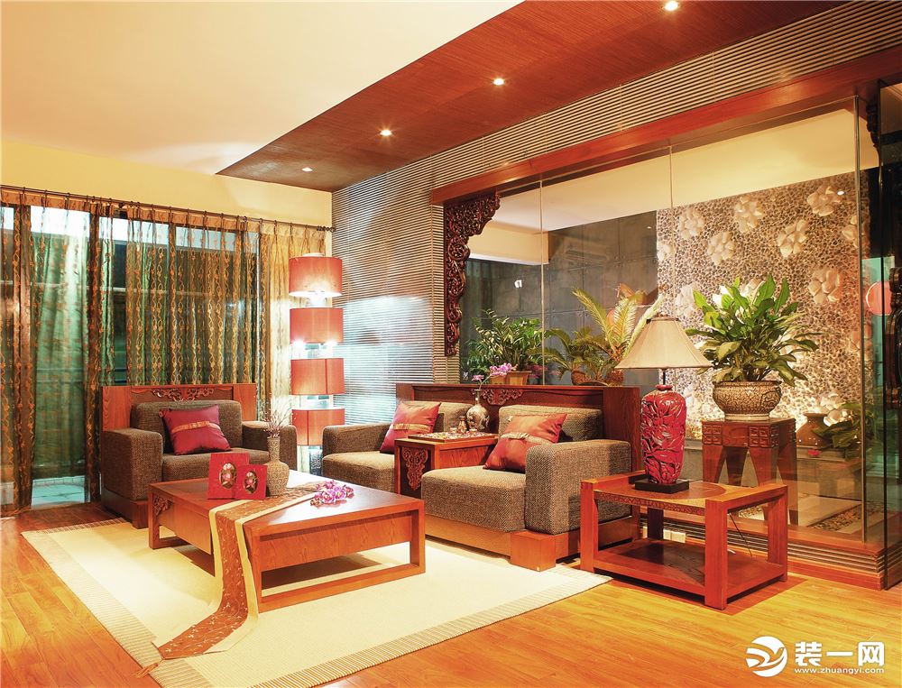 奥林春天150平中式风格效果图客厅沙发