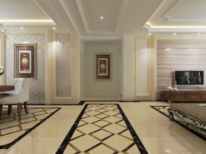 过廊区域，过廊区域下方采用地砖拼花。