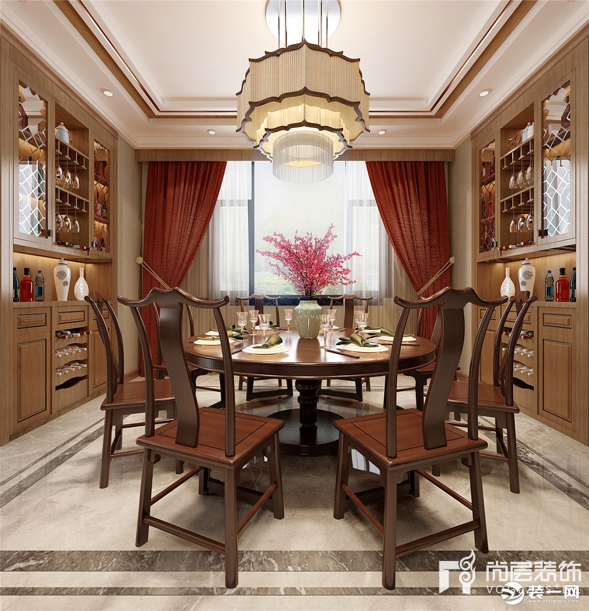 餐厅效果图，尚层别墅装饰龙湖源著250平新中式风格案例