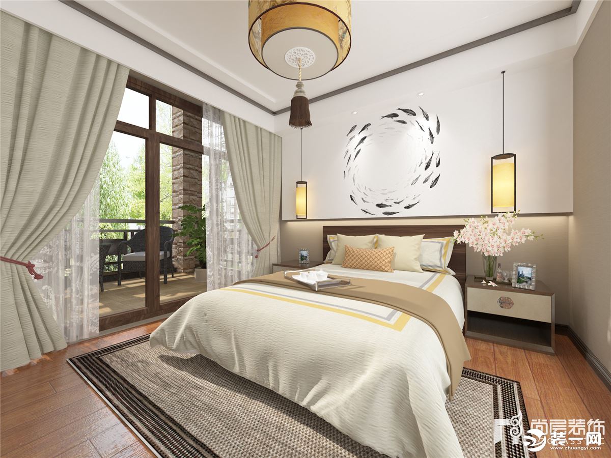 次卧效果图，尚层别墅装饰龙湖源著250平新中式风格案例