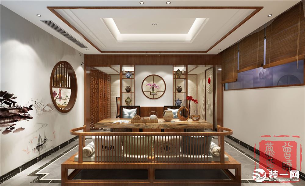 胡锦花园300平米复式新中式风格装修效果图茶室