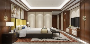 胡锦花园300平米复式新中式风格装修效果图卧室