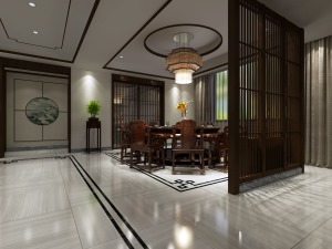 别墅设计-克拉水城-中式风格-餐厅效果图