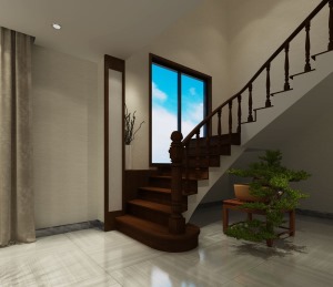 别墅设计-克拉水城-中式风格-楼梯效果图
