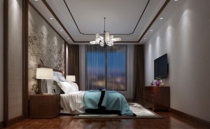 别墅设计-克拉水城-中式风格-卧室效果图