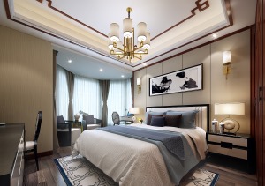 「安然居装饰」中南锦苑-简约中式-卧室效果图，  预约设计：18550504103