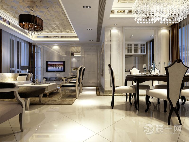 生活家装饰 欧陆花园城 123平 三居室 造价17万 新古典 客餐厅