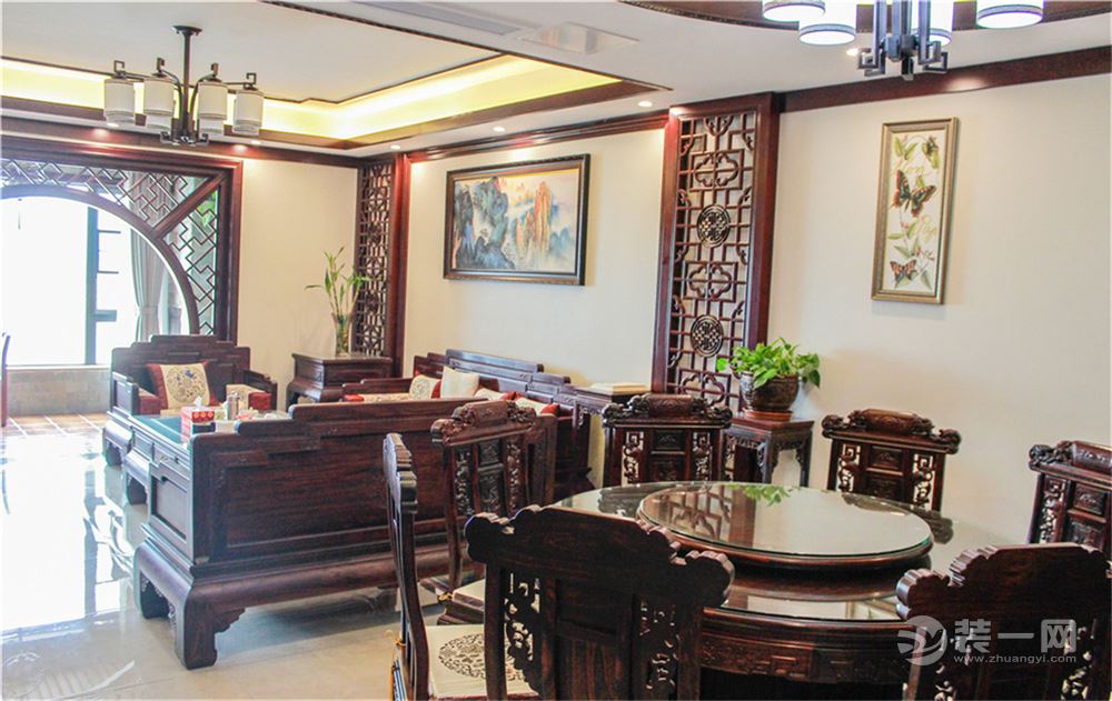 【重庆生活家装饰】龙湖原著 |160平方中式客厅装修实景图