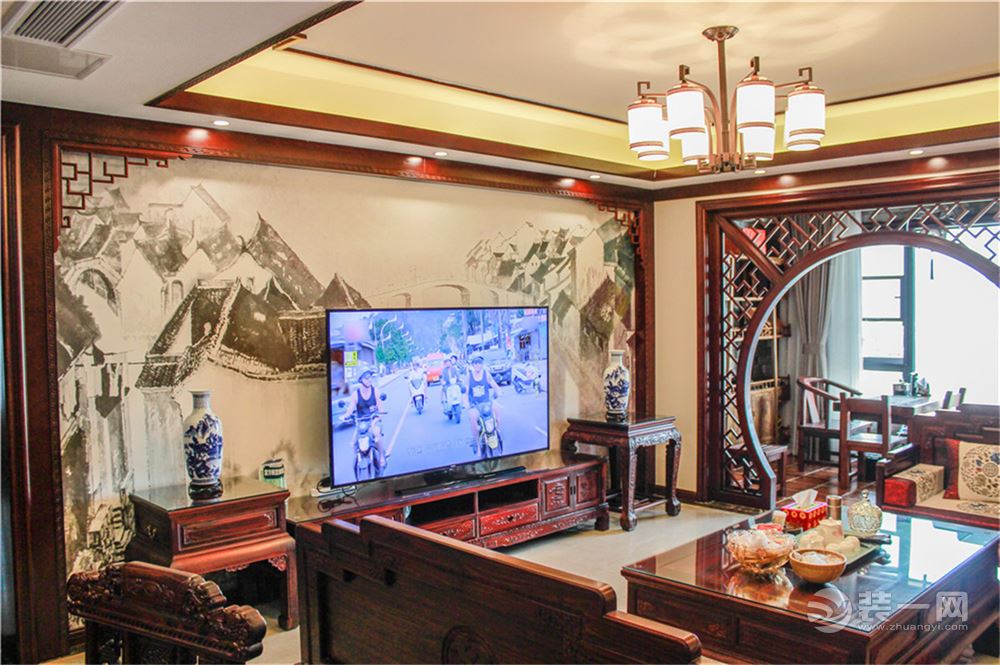 【重庆生活家装饰】龙湖原著 |160平方中式客厅装修实景图