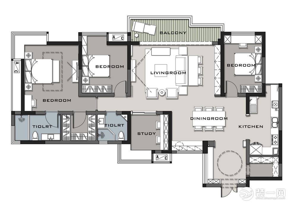 重庆生活家装饰 | 协信天骄城156m²现代风格装修案例 户型图