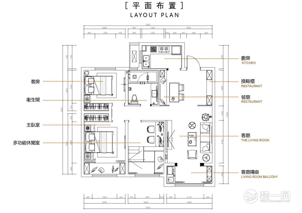 重庆生活家装饰【89平米简约小三室】平面设计