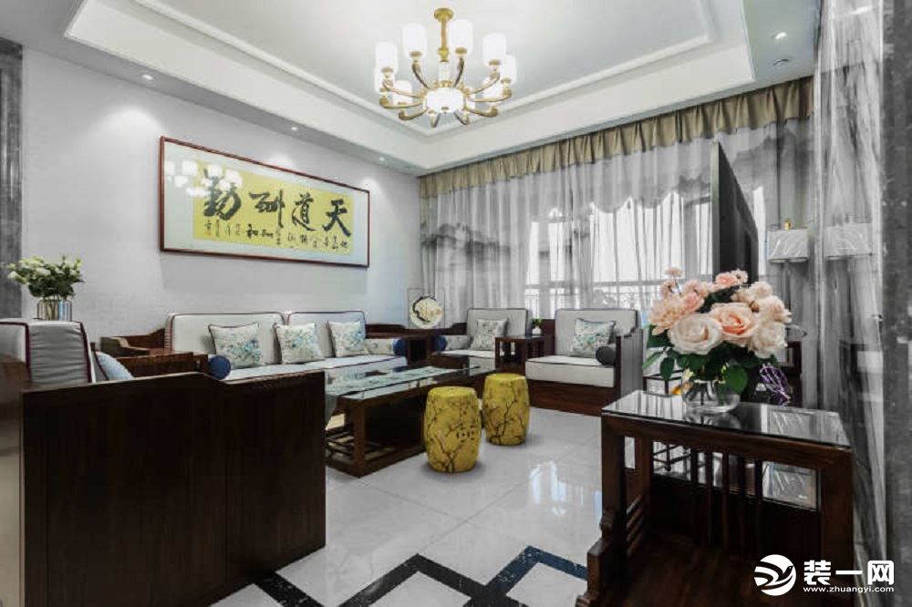 重庆生活家装饰 |恒大香山华府 160平 造价20万  新中式风格  客厅