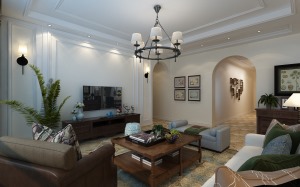 哈尔滨万达城100平米三居室美式风格客厅