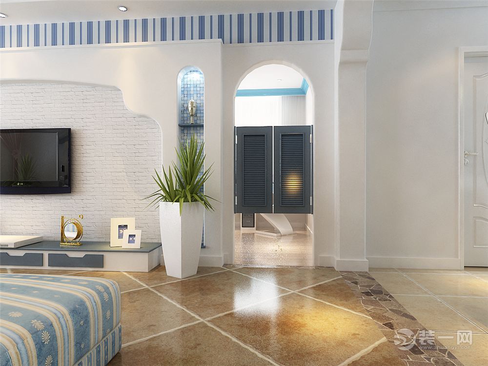 西华苑小区130平地中海风格三居室装修效果图客厅