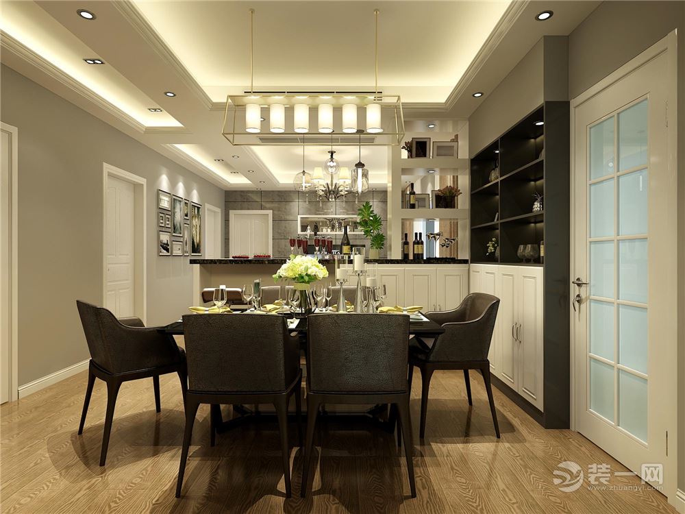 黑白为主色调再配上简约式的吧台和家具，让你在家就餐也能体现宁静高雅的温馨！