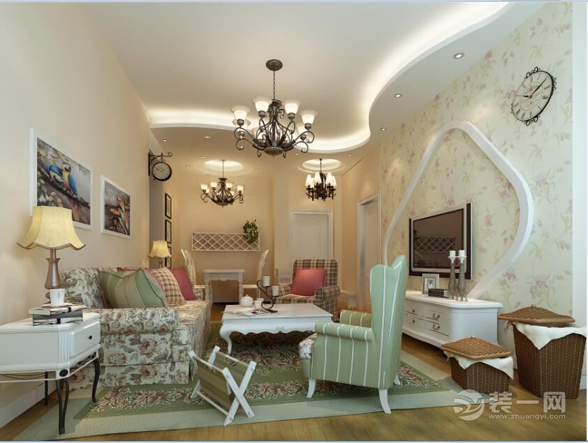 哈尔滨大都会新天地109平米两居室田园风格客厅