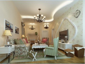 哈爾濱大都會新天地109平米兩居室田園風格客廳