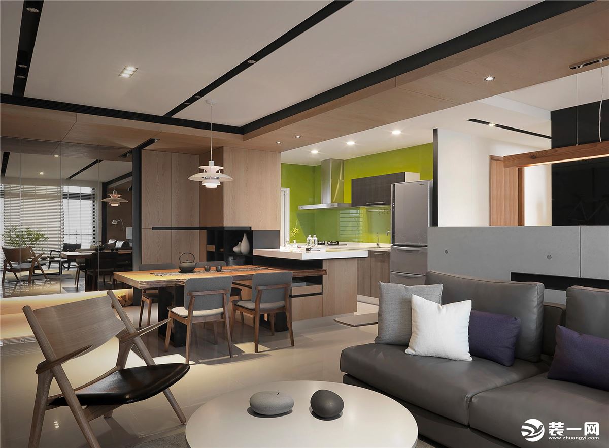 将客厅和餐厅连接到一起，增大了空间利用的可能性，并且创造出一个舒适透亮的用餐氛围