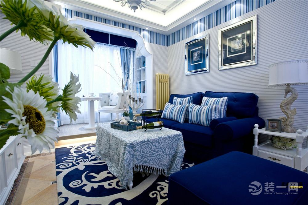 2名家翡翠花园 88平 二居室 造价16万 地中海风情客厅
