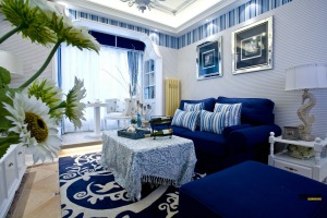 2名家翡翠花园 88平 二居室 造价16万 地中海风情客厅