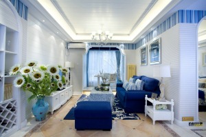 名家翡翠花园 88平 二居室 造价16万 地中海风情客厅