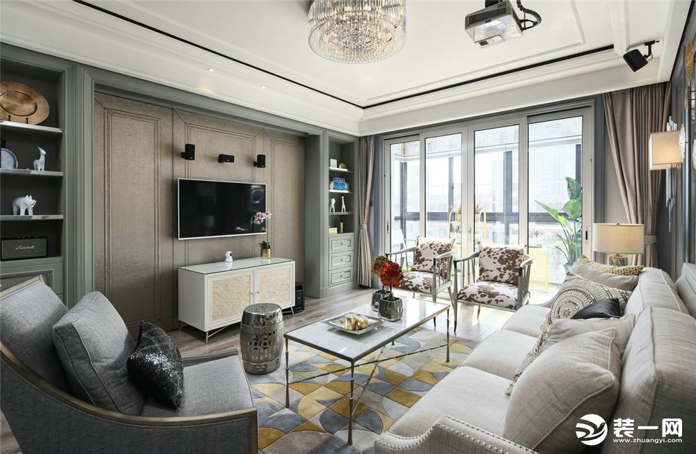 上海三居室130平美式风格客厅装修效果图