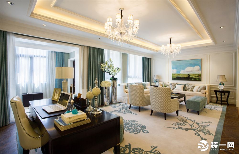 上海四居室150平美式轻奢风格客厅装修效果图