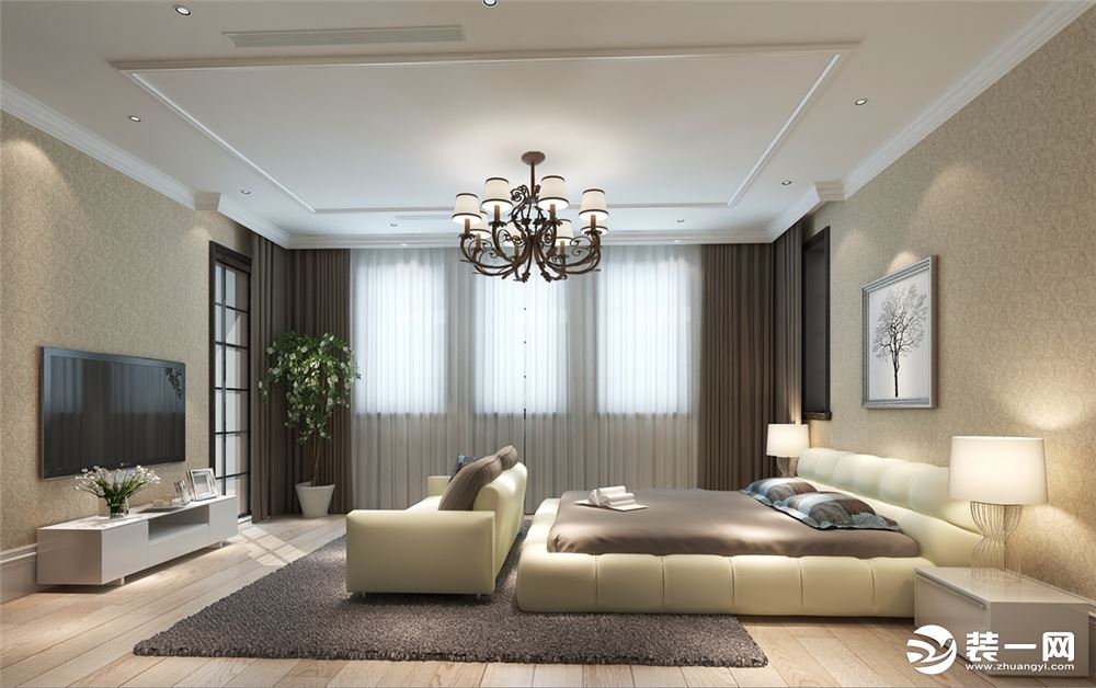 上海三居室160平简欧风格卧室装修效果图
