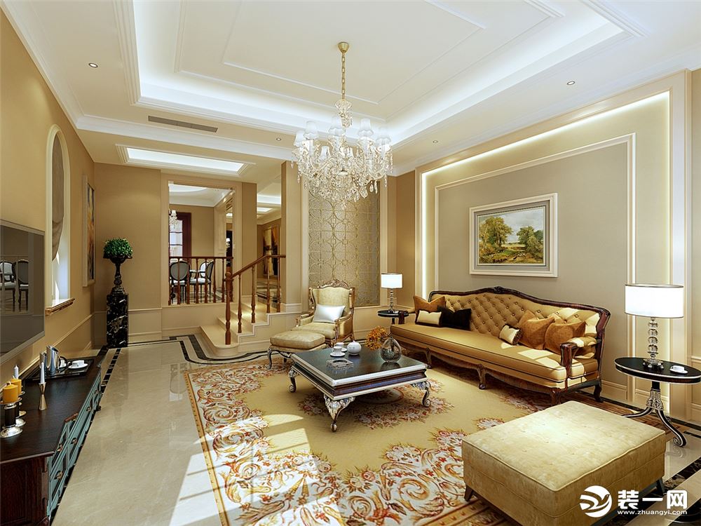 上海悦龙湾280平别墅简欧风格客厅装修效果图