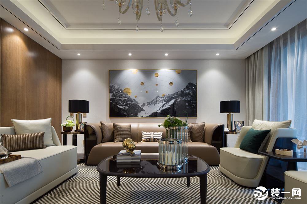 上海四居室195平现代风格客厅沙发背景墙装修效果图