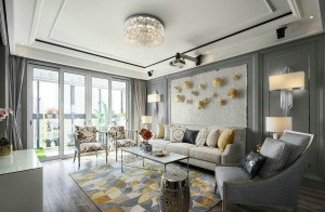 上海三居室130平美式风格客厅装修效果图