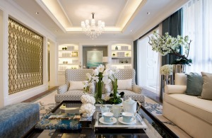 上海四居室150平美式轻奢风格客厅装修效果图