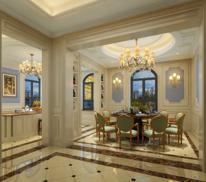 上海保利滨湖天地550平别墅新古典风格餐厅装修效果图