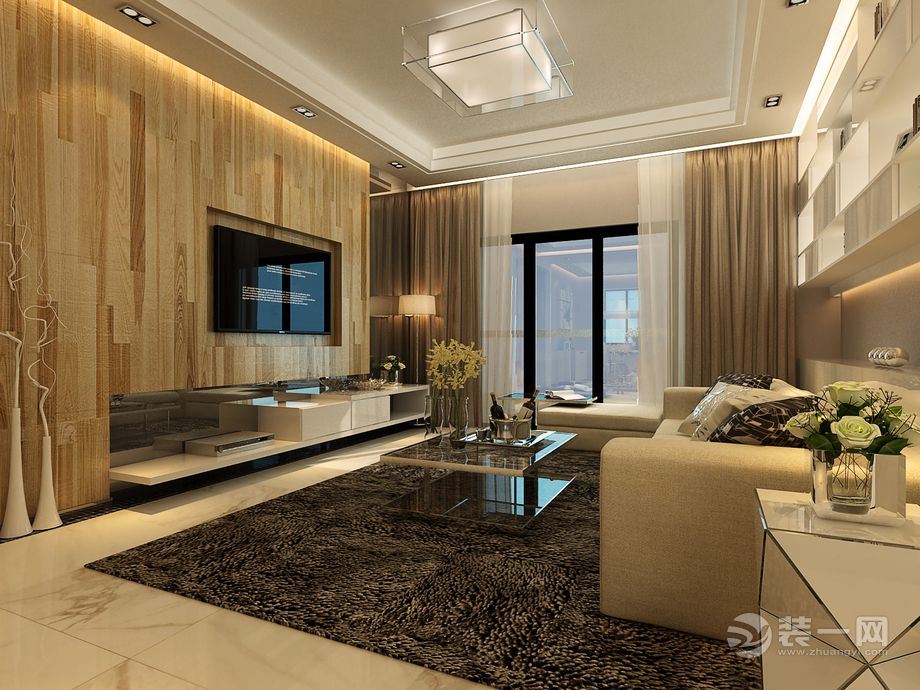 广州富力天禧78平米两居室现代简约客厅效果图