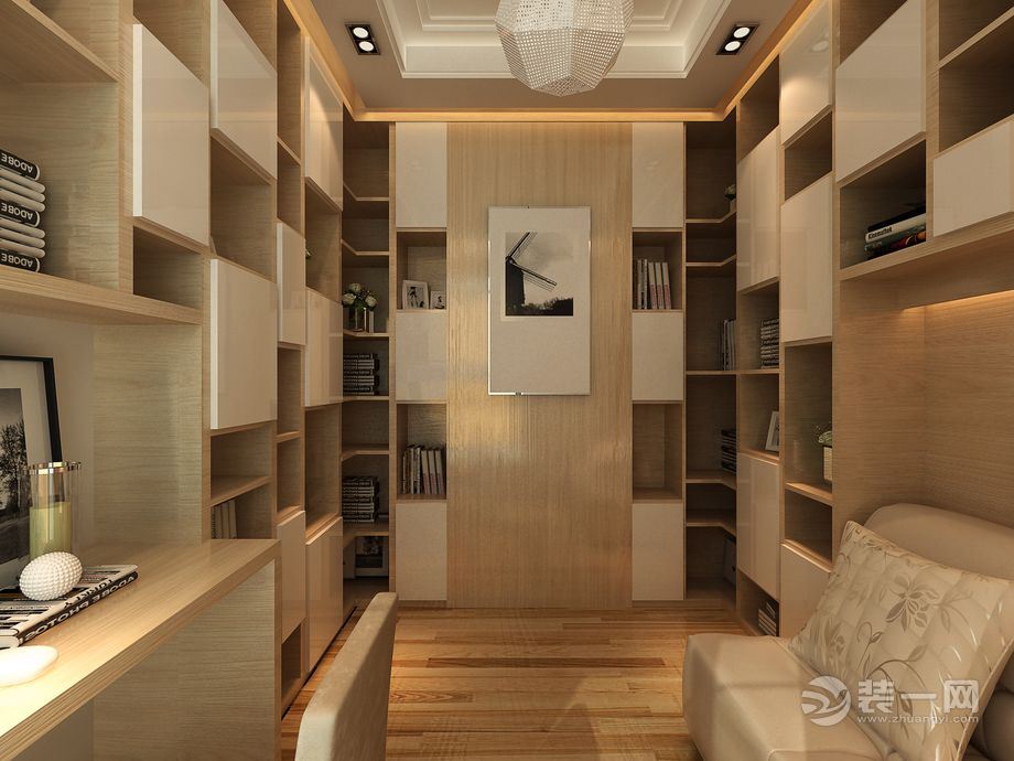 广州富力天禧78平米两居室现代简约书房效果图