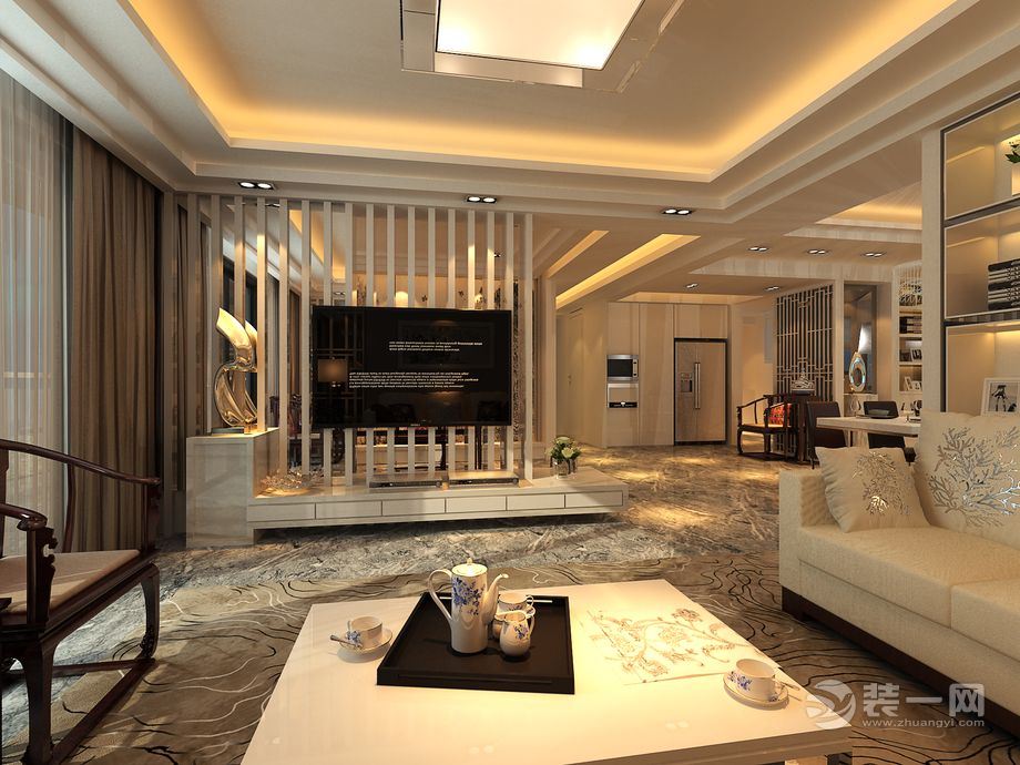 广州星汇文瀚154平米三居室现代风格客厅效果图