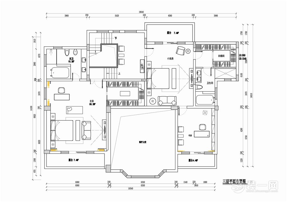 广州保利林语山庄432平米别墅欧式风格三层平面布置图