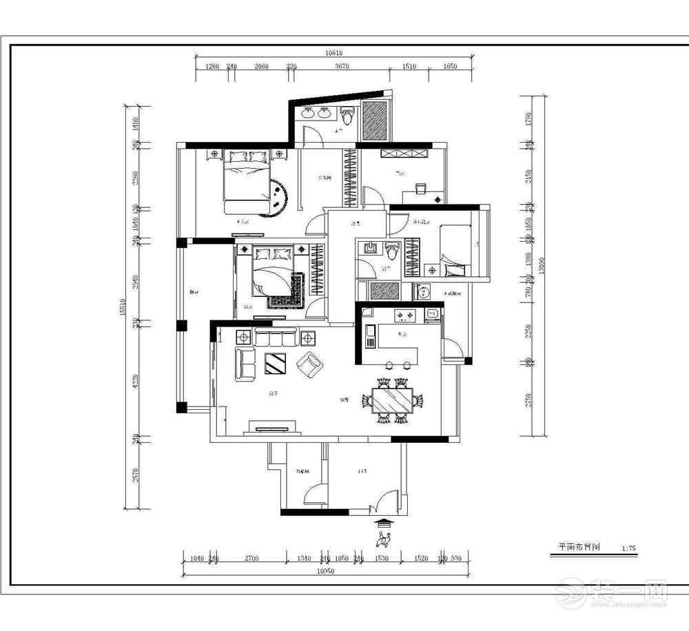广州金山谷93平米三居室现代简约风格布置图