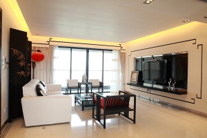 广州保利康桥146平米四居室新中式风格客厅实景图