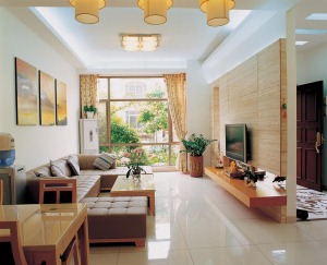 廣州翡翠綠洲146平米四居室現代田園風格客廳實景圖
