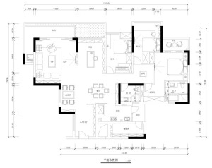 广州星汇文瀚154平米三居室现代风格平面布置图