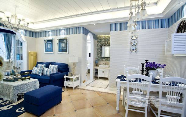 美加格装饰 89平 二居室 造价10万 浪漫地中海风格 客厅