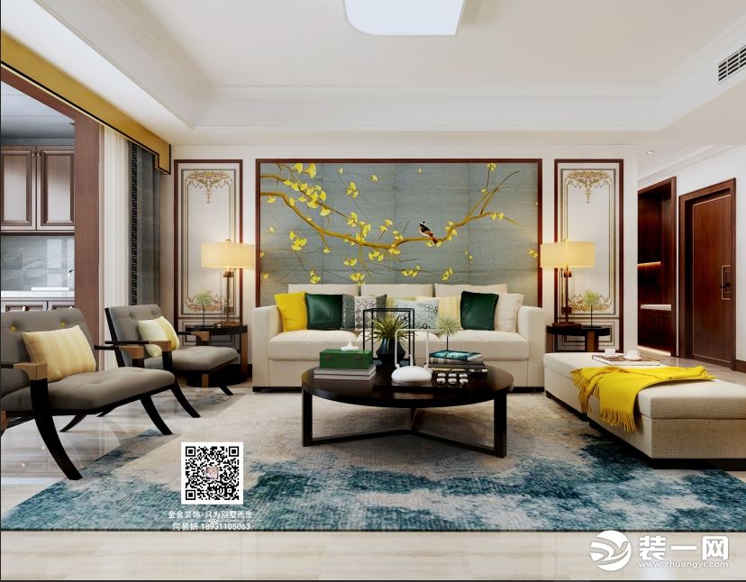 【东南智汇城】190㎡新中式风格效果图客厅河北金舍装饰