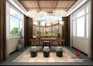 茶室石家庄西山花园装修效果图300平米新中式风格茶室设计图