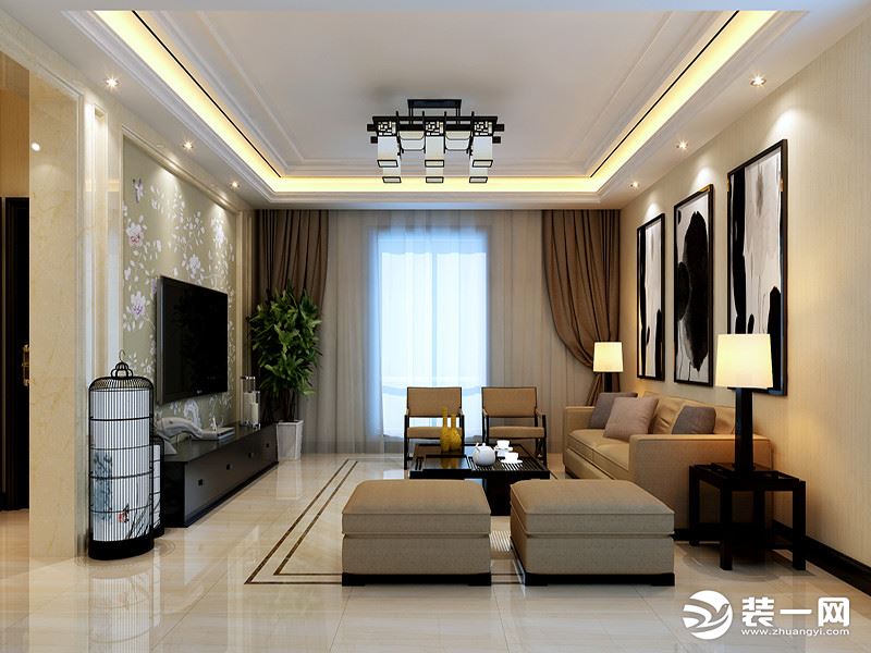 【客厅】客厅整洁明亮，富有质感的搭配设计，微黄的灯光渲染了气氛，以黑胡桃木、素色壁纸来装饰墙面的景点