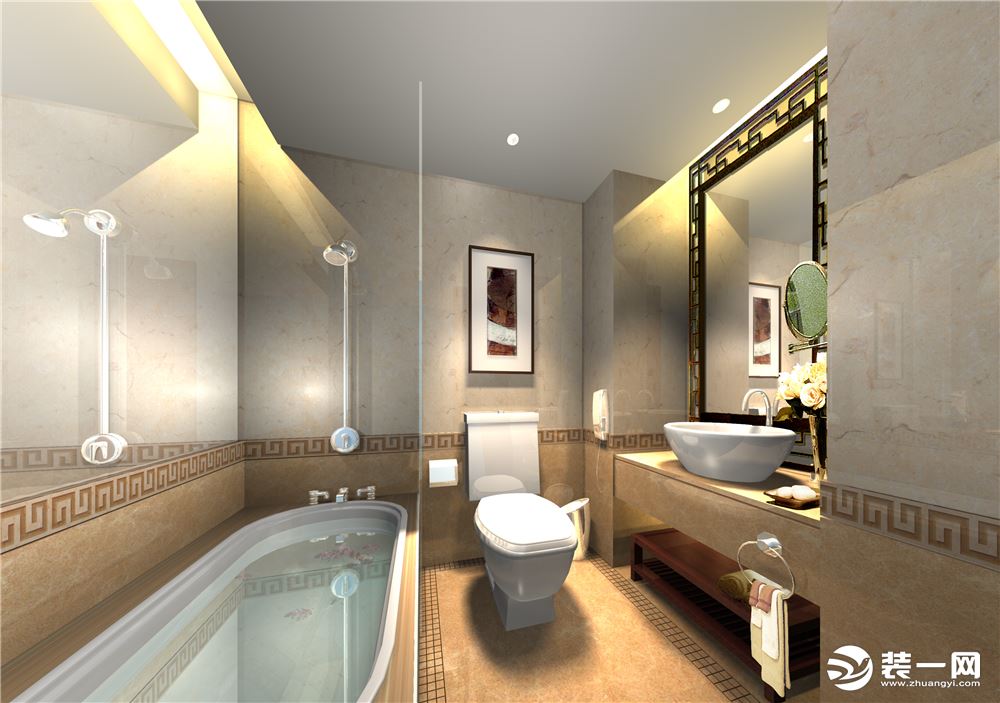 【卫生间】卫生间干湿隔离，浴室镜方圆搭配，扩大了空间感，柔和的灯光使得浴室也富有情调。